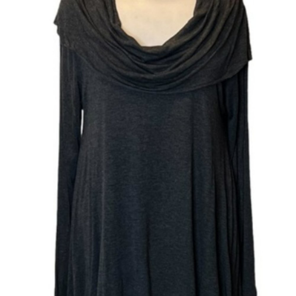Kensie Dark Grey Cowl Neck Layered Long Sleeve Dress